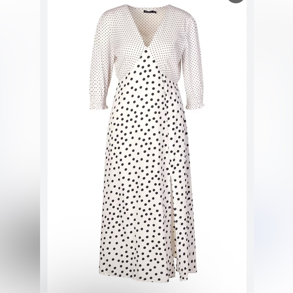 Boohoo Monochrome Polka Dot‎ A-Line dress - Picture 3 of 5